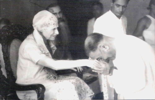 The Mother with Champaklal and Charu Chandra Dutta in April 1950