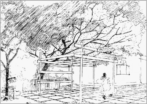 Sammer's design of the concrete pergola to support the Service Tree