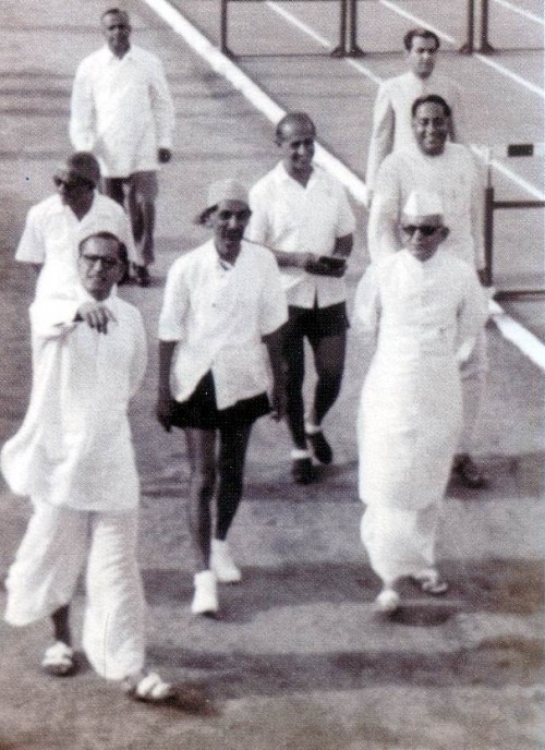 Nolini Kanta Gupta with K.M. Munshi, Madhav Pandit, Udar Pinto and Charupada Bhattacharya.