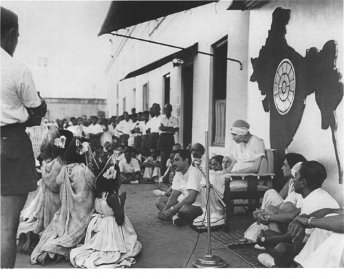 The Mother in the Playground with Pranab Kumar Bhattacharya and Nolini Kanta Gupta.