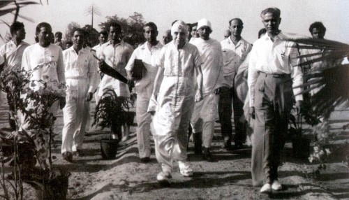 The Mother visiting New Horizon Sugar Mills on 12 April 1959 with Kesarimal, Dayabhai, Chandrakant, 